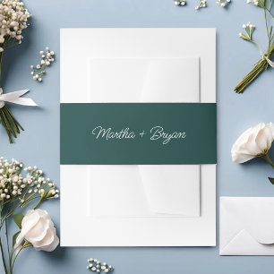 Elegantes Skript Hunter Grün & Weiß Hochzeit Einladungsbanderole