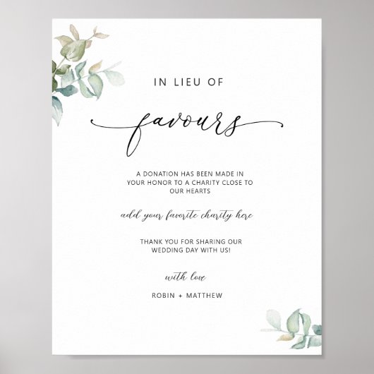 Elegantes Skript, in Abung von Favors Greenery-Zei Poster (Vorne)