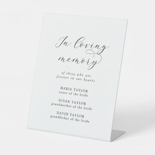 Elegantes Skript in Love Memory-Hochzeitsszenario Sockelschild (Vorderseite)