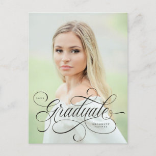 Elegantes Skript in Schwarz auf Single Foto Abschl Postkarte