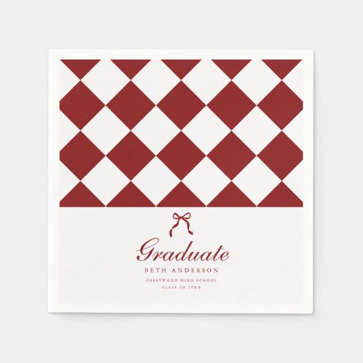 Elegantes Skript Karo Coquette Abschlussfeier Serviette (Vorderseite)