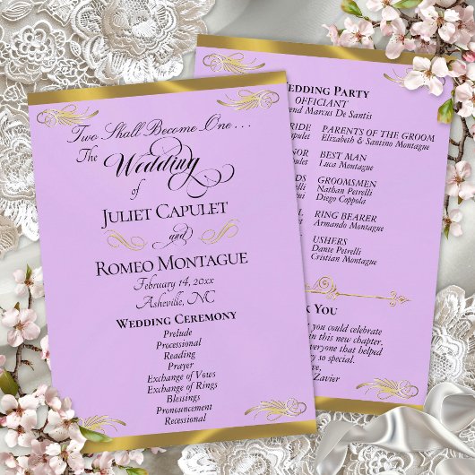 Elegantes Skript - Lavendel/Gold Hochzeit Programm