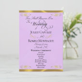 Elegantes Skript - Lavendel/Goldene Hochzeit Programm (Stehend Vorderseite)