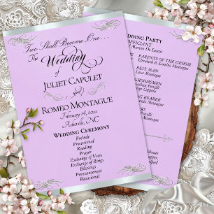 Elegantes Skript - Lavendel/Silber Hochzeit Programm