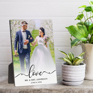 Elegantes Skript Liebe Herr und Frau Hochzeitsfoto Fotoplatte