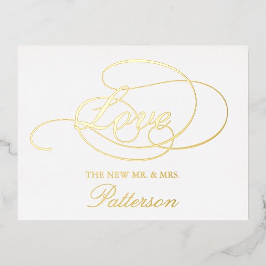 Elegantes Skript "Liebe" Hochzeit Vielen Dank Folie Einladungspostkarte (Vorderseite)