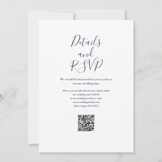 Elegantes Skript Lila Modernes QR Code Hochzeit Einladung (Rückseite)