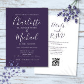Elegantes Skript Lila Modernes QR Code Hochzeit Einladung