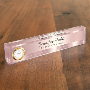 Elegantes Skript Luxuriöse Roségold Mit Uhr Namensplakette