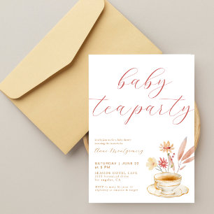 Elegantes Skript Mädchen Baby-Tee-Party Shower Einladung