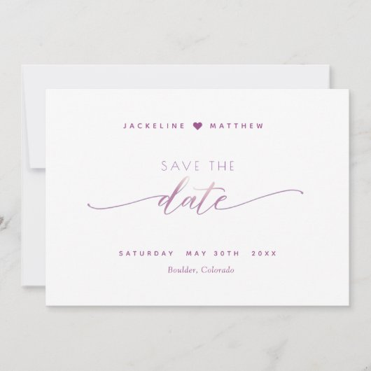 Elegantes Skript, Mauve Lavender Simple Wedding Save The Date (Vorderseite)