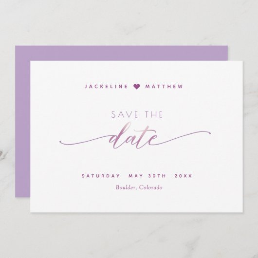 Elegantes Skript, Mauve Lavender Simple Wedding Save The Date (Vorne/Hinten)
