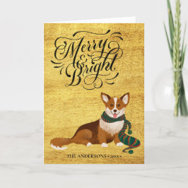 Elegantes Skript MERRY und BRIGHT Niedlich Corgi F Feiertagskarte