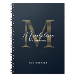 Elegantes Skript Metallisches Marineblau Gold Mono Notizblock
