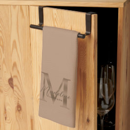 Elegantes Skript Metallisches Taupe Gold Monogramm Geschirrtuch