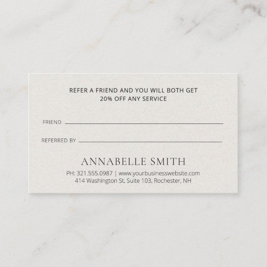 Elegantes Skript Minimalistisch Beige Moderne Einf Empfehlungskarte (Rückseite)