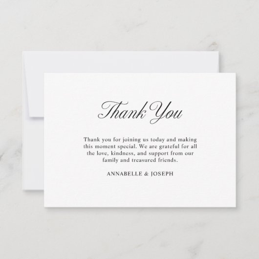 Elegantes Skript Minimalistisch Formal White Weddi Dankeskarte (Vorderseite)