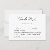 Elegantes Skript Minimalistisch Formal White Weddi RSVP Karte (Vorderseite)