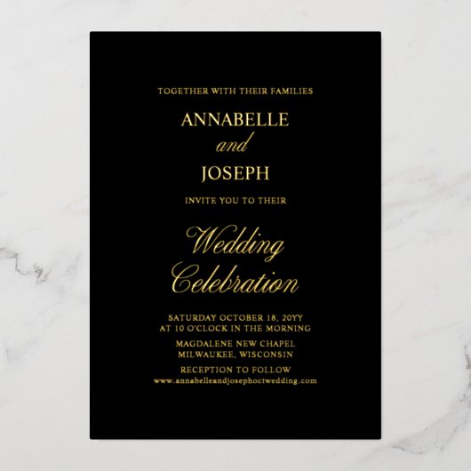 Elegantes Skript Minimalistisch formale Schwarze H Folieneinladung (Vorderseite)