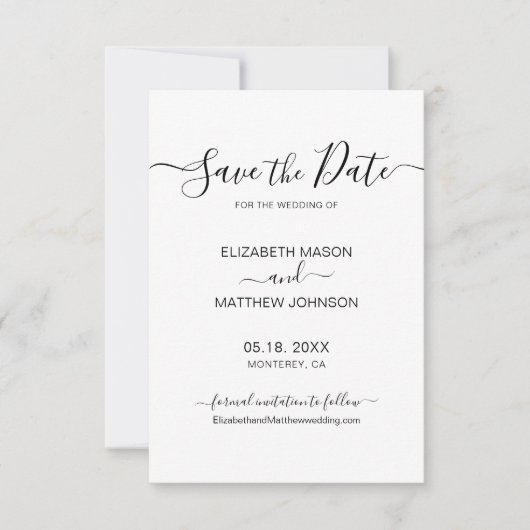Elegantes Skript Minimalistisch Schwarz und Weiß H Save The Date (Vorderseite)