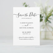 Elegantes Skript Minimalistisch Schwarz und Weiß H Save The Date (Stehend Vorderseite)