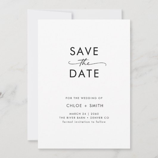 Elegantes Skript Minimalistisch Schwarz und Weiß H Save The Date (Vorderseite)
