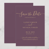 Elegantes Skript Minimalistische Mauve- und Goldho Save The Date (Vorne/Hinten)