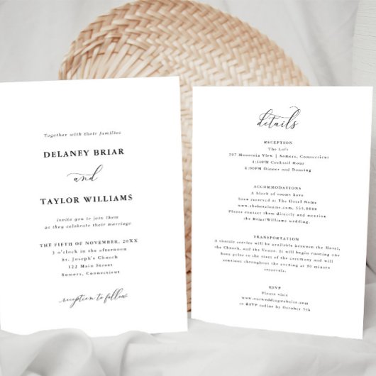 Elegantes Skript Minimalistische zweiseitige Hochz Einladung