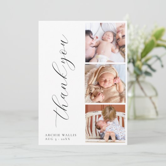 Elegantes Skript Minimalistisches FotoCollage New  Dankeskarte (Stehend Vorderseite)