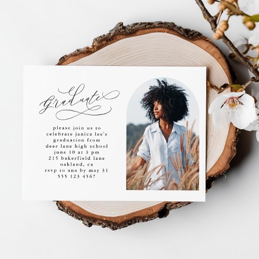 Elegantes Skript mit Foto Arch Graduation Party Magnetkarte