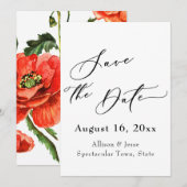 Elegantes Skript mit roter Poppies Save the Date K (Vorne/Hinten)