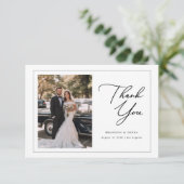Elegantes Skript Moderne Hochzeit Boho Foto Dankeskarte (Stehend Vorderseite)