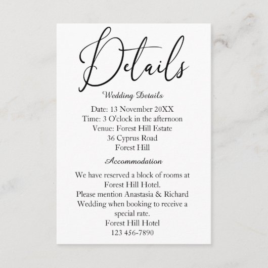 Elegantes Skript Moderne Minimalistische Hochzeitd Begleitkarte (Vorderseite)