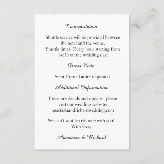 Elegantes Skript Moderne Minimalistische Hochzeitd Begleitkarte (Rückseite)