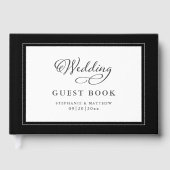 Elegantes Skript Moderne Namen Wedding Black & Whi Gästebuch (Vorderseite)
