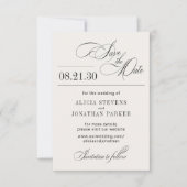 Elegantes Skript moderne schwarze cremefarbene Elf Save The Date (Vorderseite)