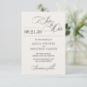 Elegantes Skript moderne schwarze cremefarbene Elf Save The Date (Stehend Vorderseite)