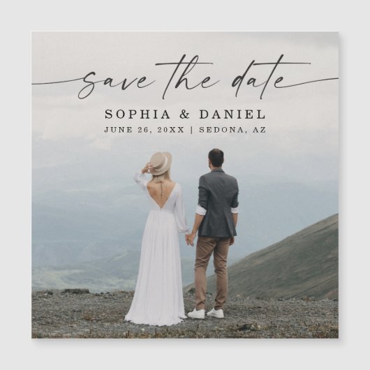 Elegantes Skript Moderne speichern das Datumsfenst Magneteinladung (Vorderseite)