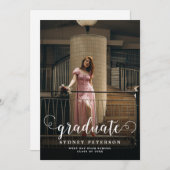 Elegantes Skript Moderner 2-Foto-Abschluss Ankündigung (Vorne/Hinten)