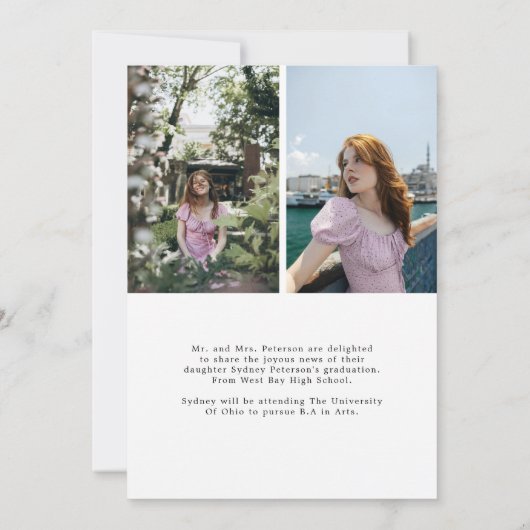 Elegantes Skript Moderner 3-Foto-Abschluss Ankündigung (Rückseite)