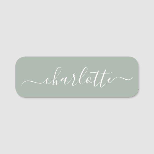 Elegantes Skript Moderner Name Personalisiert Sage Namensschild (Vorderseite)