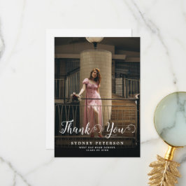 Elegantes Skript Modernes 2-Foto Einfaches Abschlu Dankeskarte