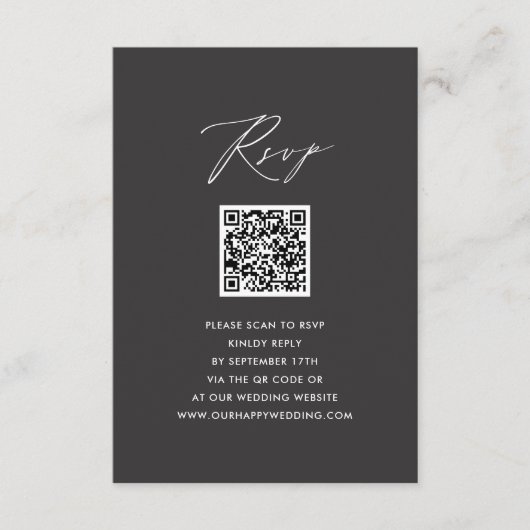 Elegantes Skript Modernes Gray Simple QR Wedding R Begleitkarte (Vorderseite)
