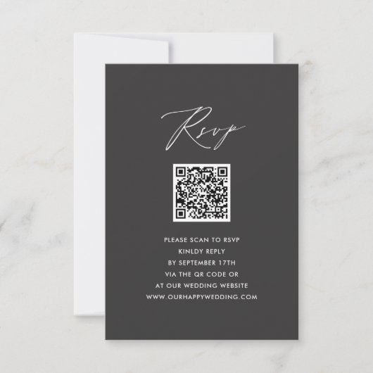 Elegantes Skript Modernes Gray Simple QR Wedding R RSVP Karte (Vorderseite)