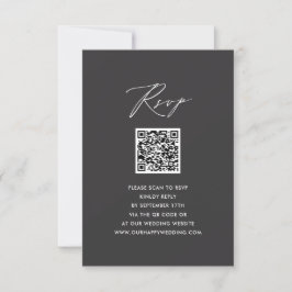 Elegantes Skript Modernes Gray Simple QR Wedding R RSVP Karte