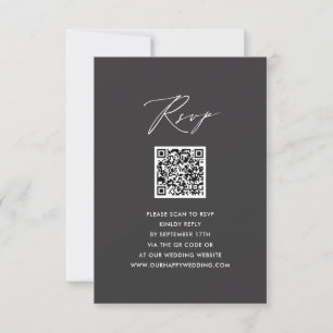Elegantes Skript Modernes Gray Simple QR Wedding R RSVP Karte