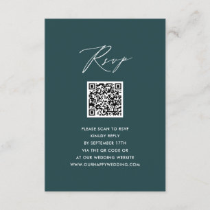 Elegantes Skript Modernes Green Simple QR Wedding  Begleitkarte