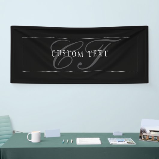 Elegantes Skript-Monogramm editierbar Schwarz Grau Banner (Messe)
