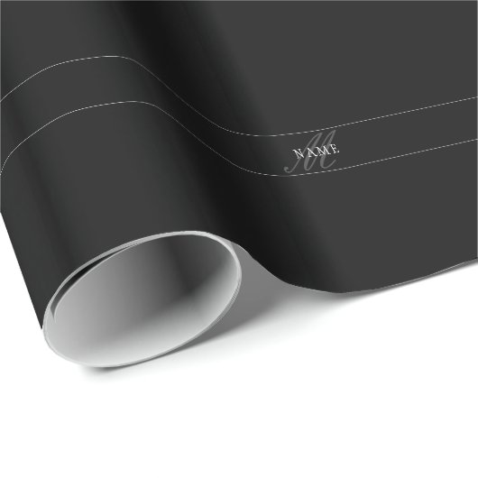 Elegantes Skript-Monogramm editierbar Schwarz Grau Geschenkpapier (Rolleneckpunkt)