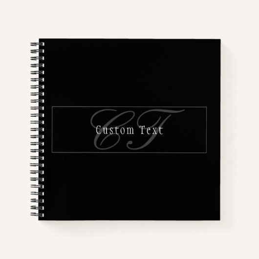 Elegantes Skript-Monogramm editierbar Schwarz Grau Notizblock (Vorderseite)
